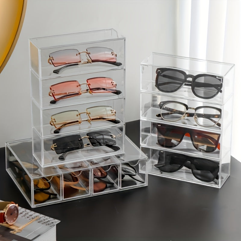 Transparent Desk Drawer Organizer for Sunglasses, Cosmetics, and Lipstick - Eyeglass Cases with Dust-proof Shelving for Storing Gifts, Accessories, and Makeup Essentials