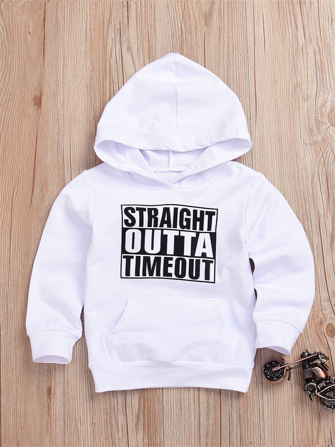 Children's STRAIGHT OUTTA TIMEOUT Letter Print Hooded Sweatshirt With Pocket, Kids Cotton Active Hoodies