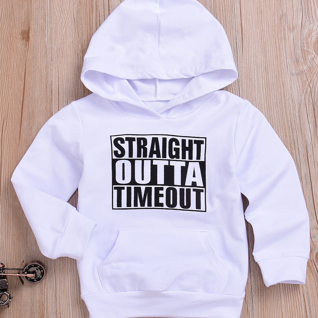 Children's STRAIGHT OUTTA TIMEOUT Letter Print Hooded Sweatshirt With Pocket, Kids Cotton Active Hoodies