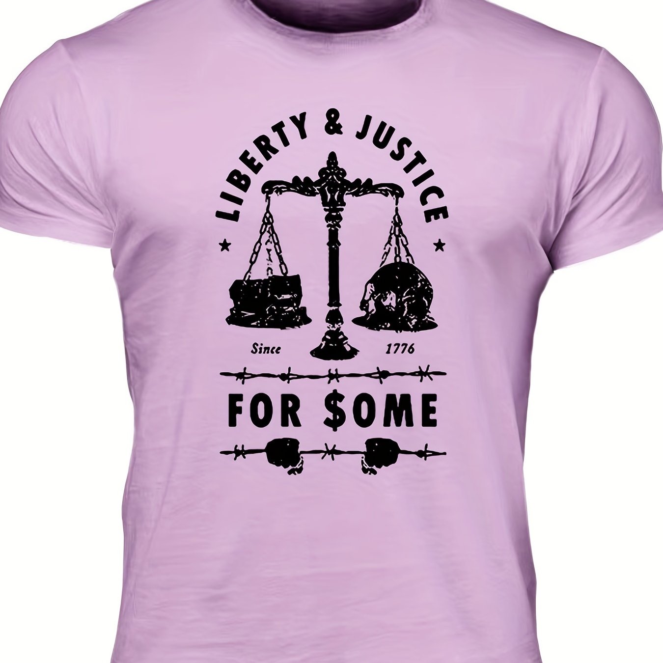 Men's "Liberty & Justice" Print T-shirt, Casual Comfy Slightly Stretch Crew Neck Tee, Men's Clothing For Summer Outdoor
