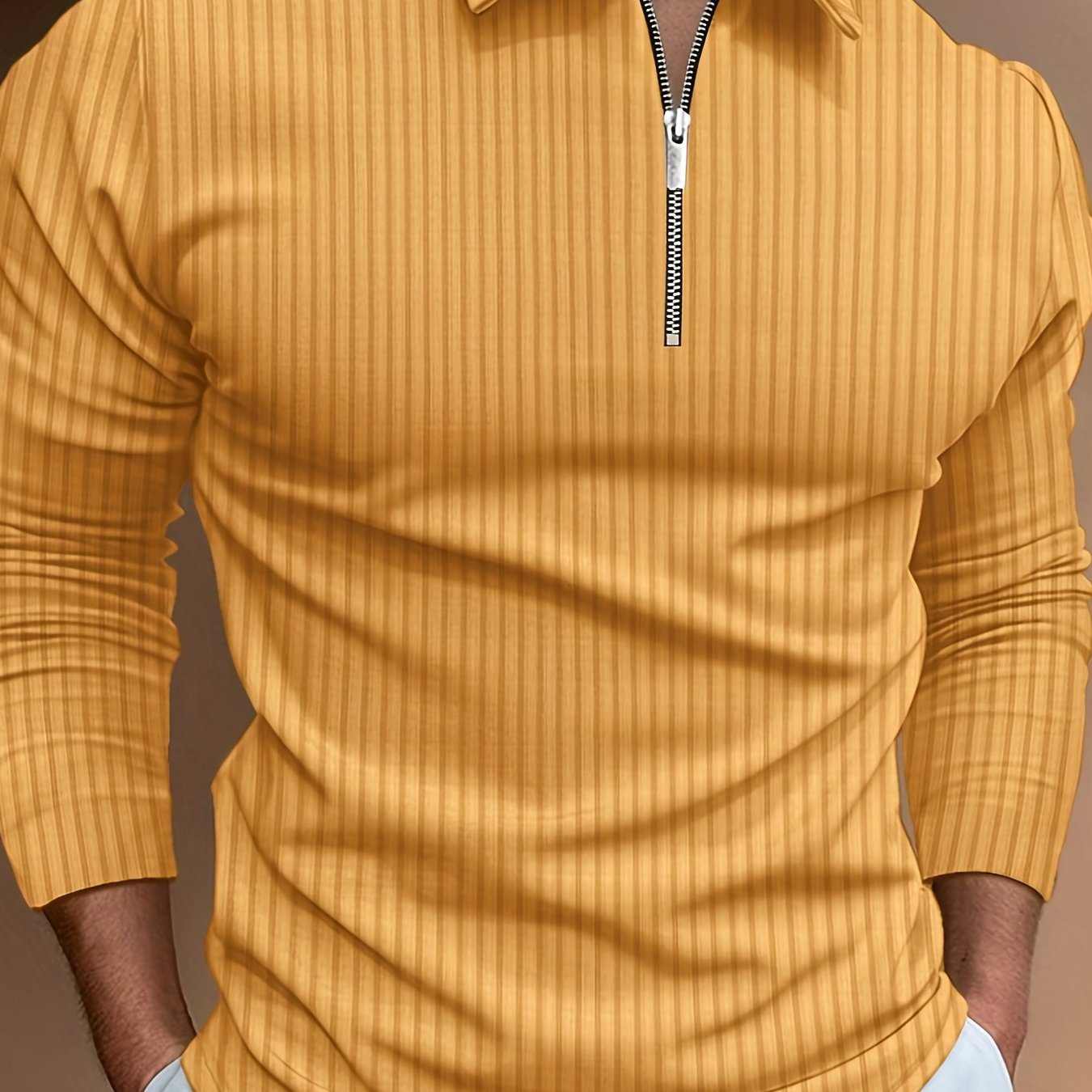 Vertical Stripe Men's Casual Long Sleeve Zipper Shirts, Lapel Collar Tops Pullovers, Men's Clothing For Spring Autumn