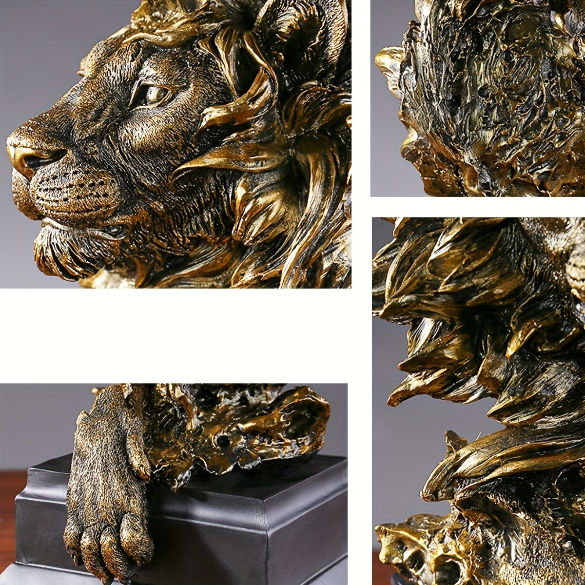 HF-830 Golden Resin Lion Statue King Of Beasts Figurine Lion Statues Home Decor Office Exquisite Decoration Collectibles For Men Room Decor For Men