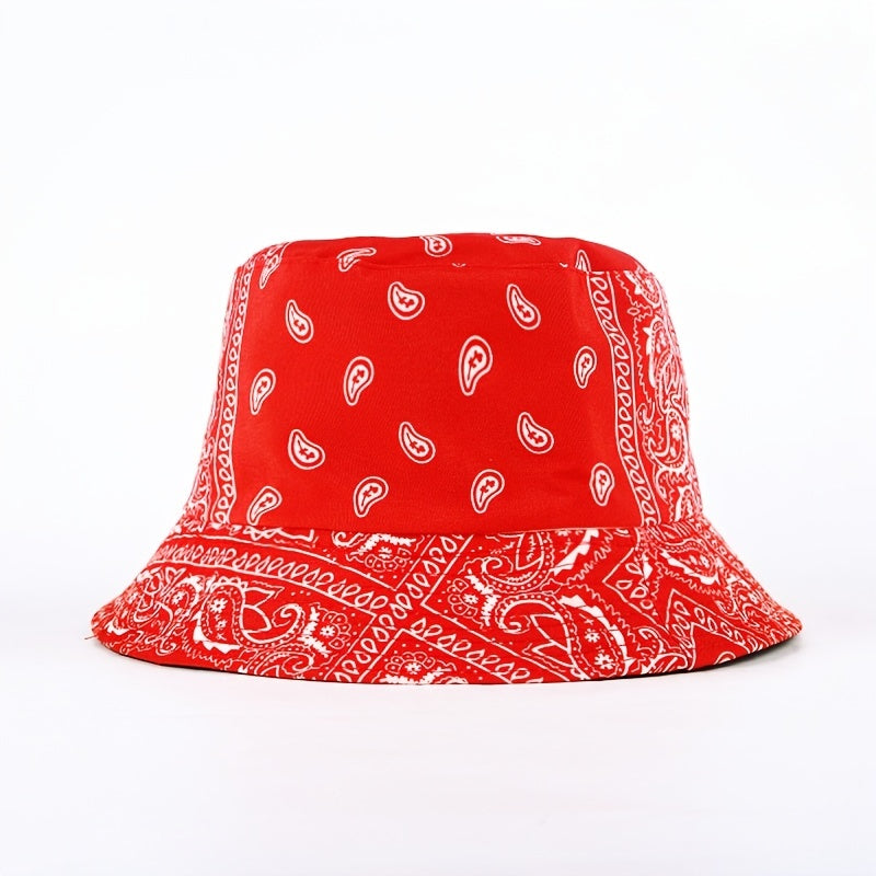 1pc Retro European And American Style Fashion Trendy Printed Cashew Bucket Hat Outdoor Travel Sun Hat Double-sided Wearable Basin Hat, Ideal Choice For Gifts