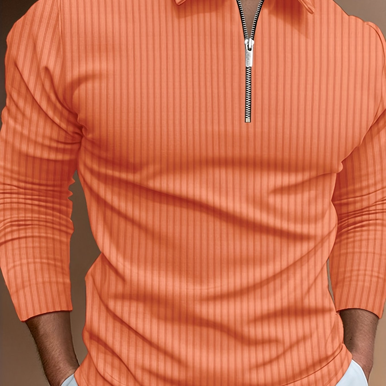 Vertical Stripe Men's Casual Long Sleeve Zipper Shirts, Lapel Collar Tops Pullovers, Men's Clothing For Spring Autumn