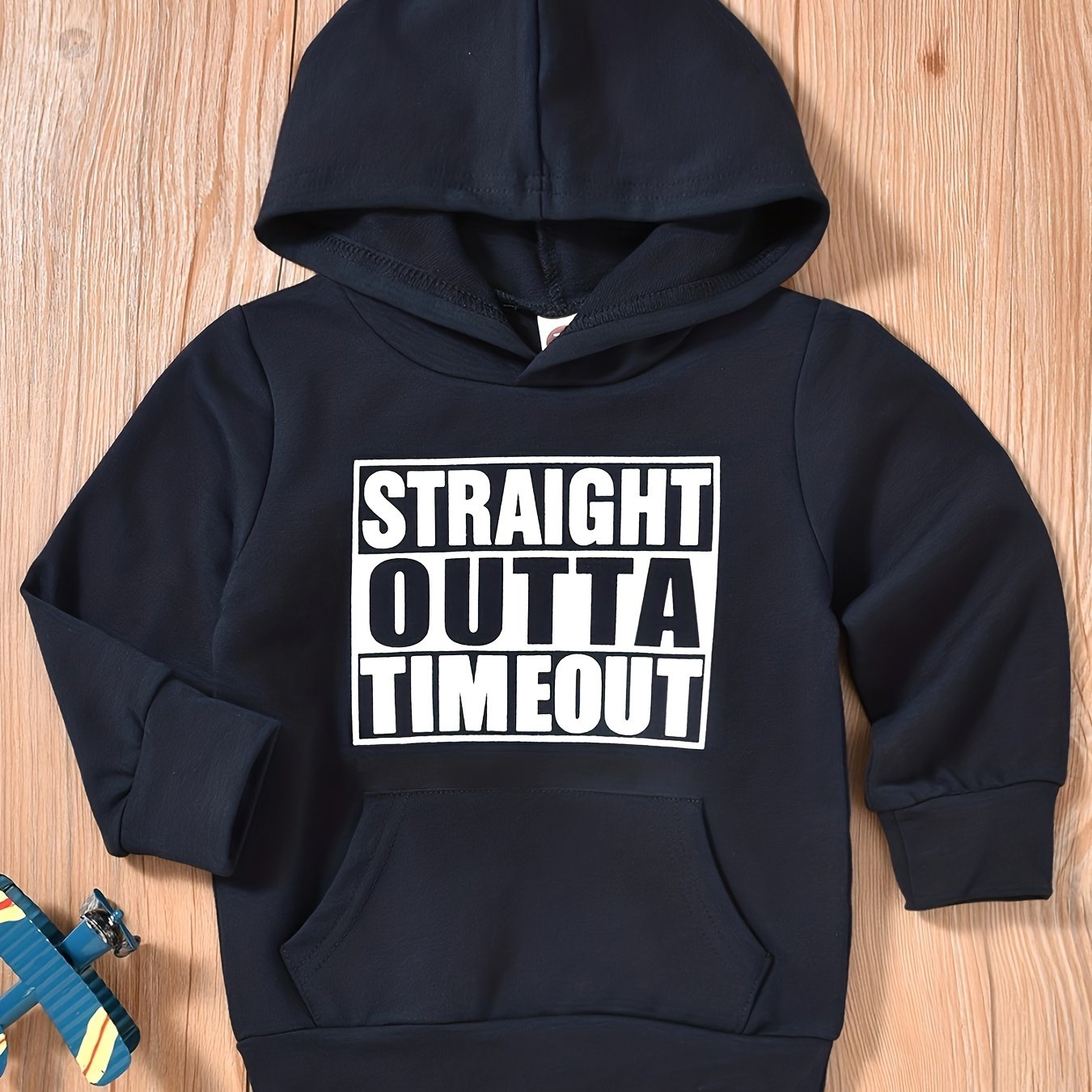 Children's STRAIGHT OUTTA TIMEOUT Letter Print Hooded Sweatshirt With Pocket, Kids Cotton Active Hoodies