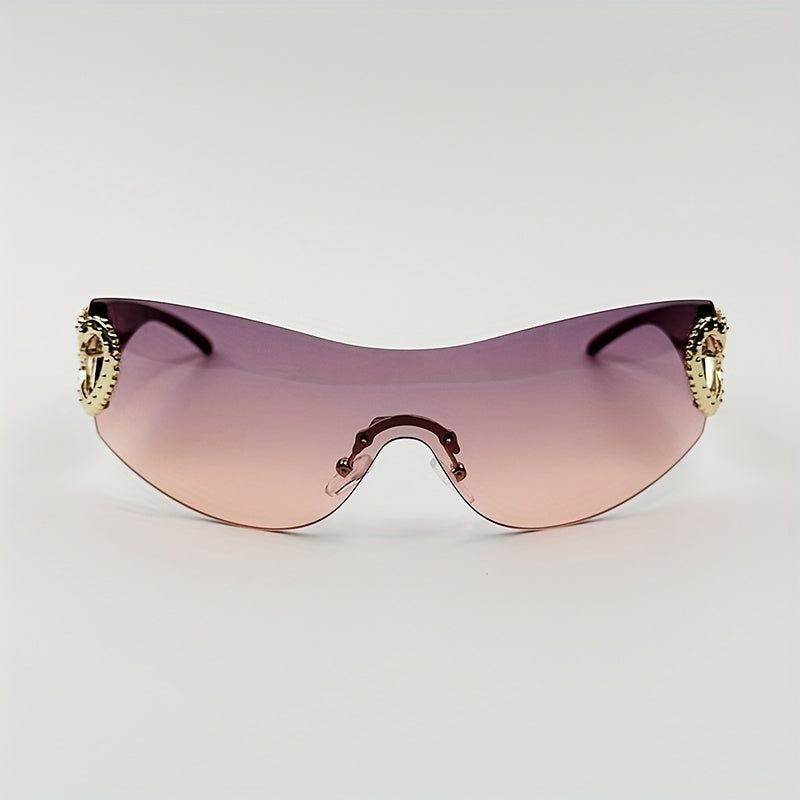 Y2K Wrap Around Fashion Sunglasses For Women Men One-piece Gradient Lens Glasses Heart Design Hollow Temple Eyewear sunglasses