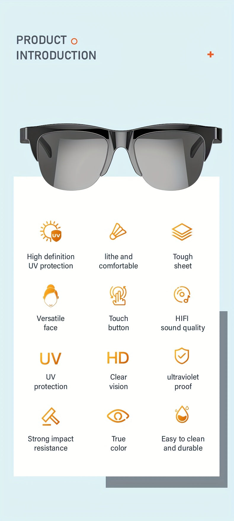 New Smart Wireless V5.3 Sunglasses, Multifunctional Glasses, Wireless Calls, Music Playback, Outdoor Sports Headphones, Rechargeable HIFI Sound Quality, HD Lenses, Black Technology, Unisex, Touch, Long Battery Life, UV Protec