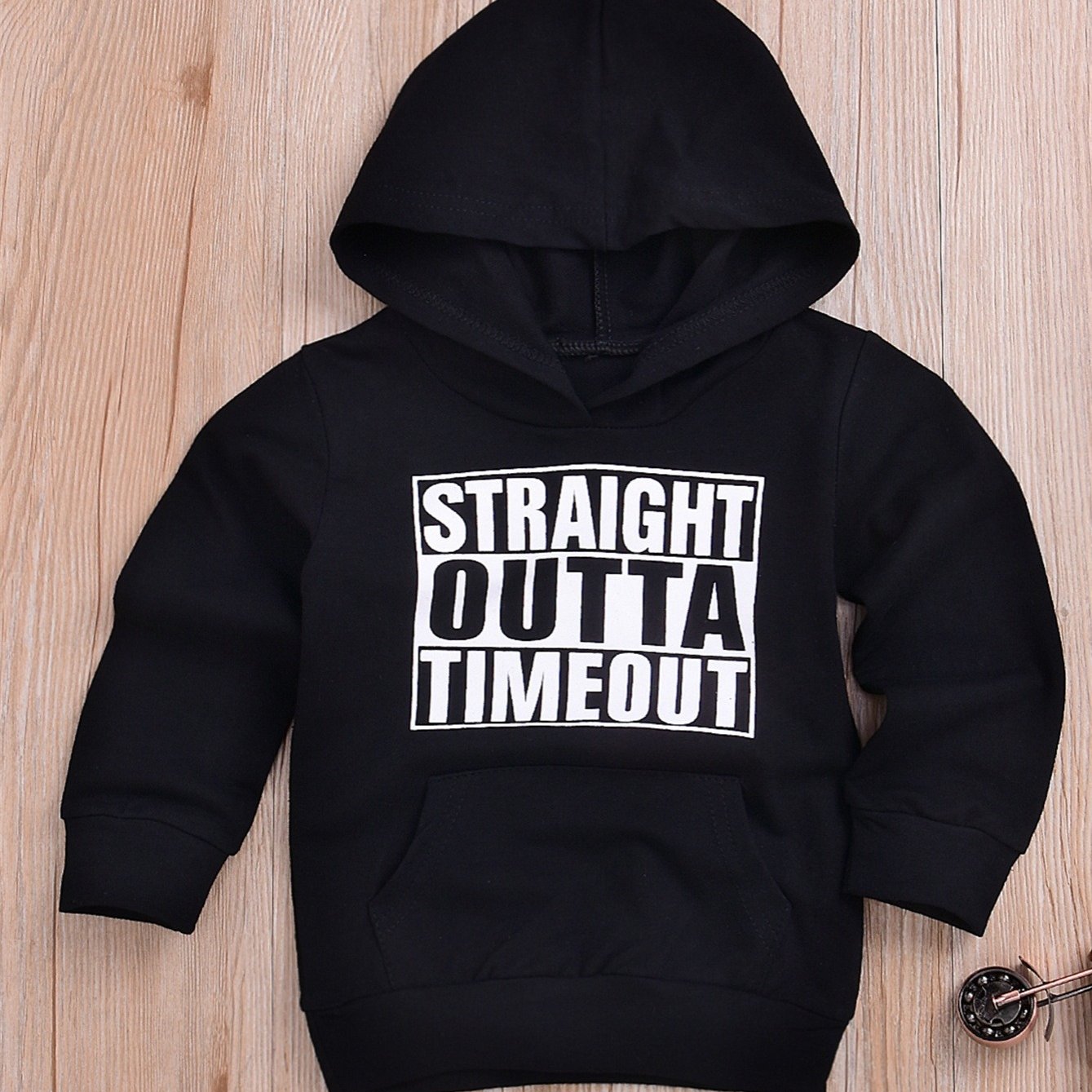 Children's STRAIGHT OUTTA TIMEOUT Letter Print Hooded Sweatshirt With Pocket, Kids Cotton Active Hoodies