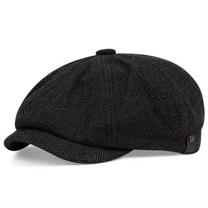 Men's Retro Octagonal Herringbone Hat, Casual Striped Beret, Gatsby Flat Hat
