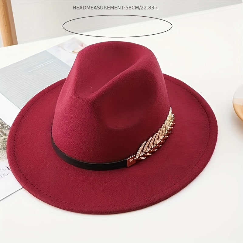 Retro Tweed Bowler Hat with HMetal Wheat & Belt Accessories - A Stylish Minimalistic Jazz Hat with a Large Brim