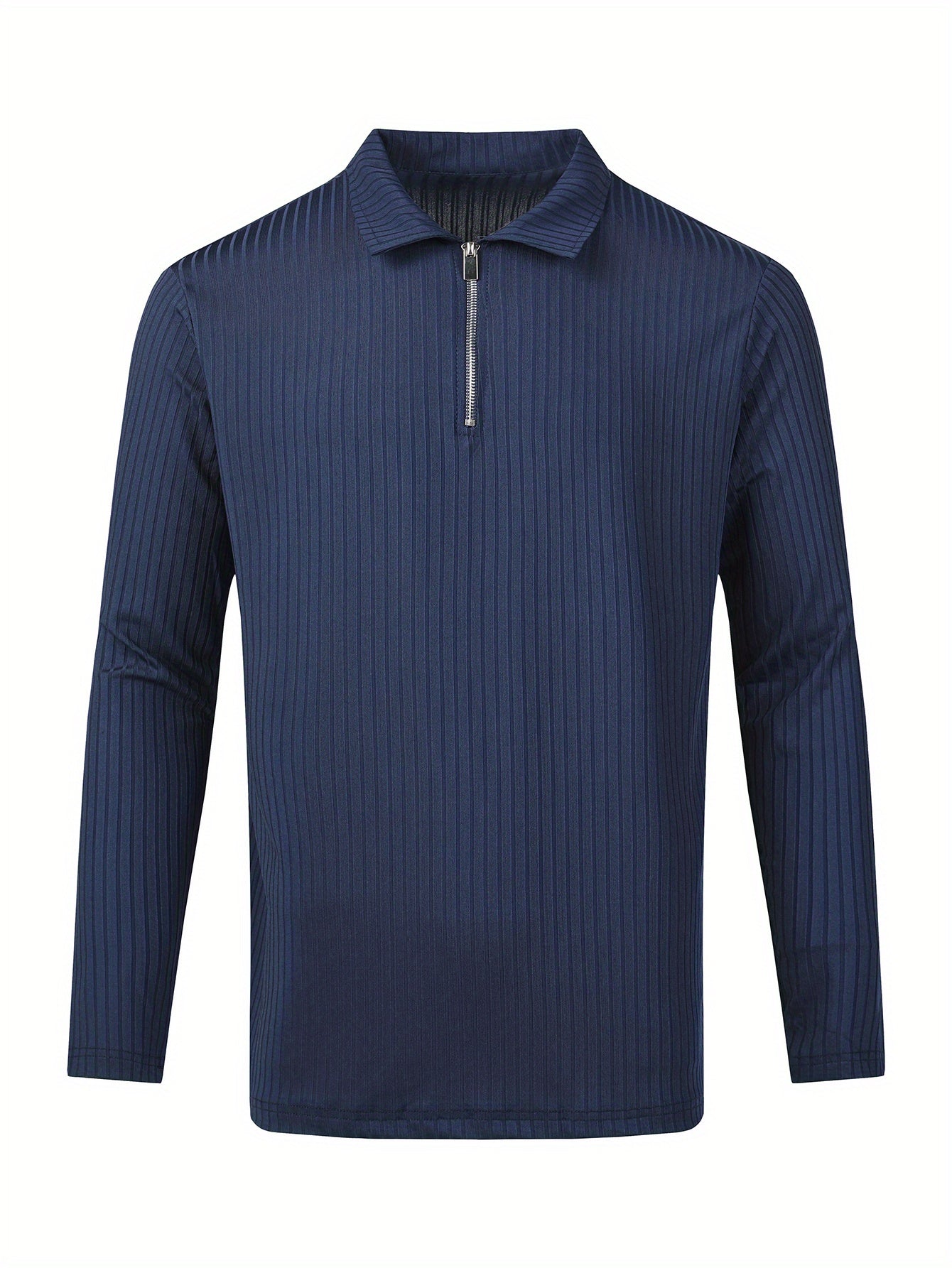 Vertical Stripe Men's Casual Long Sleeve Zipper Shirts, Lapel Collar Tops Pullovers, Men's Clothing For Spring Autumn