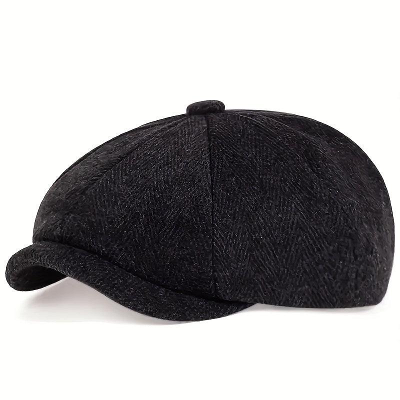 Men's Retro Octagonal Herringbone Hat, Casual Striped Beret, Gatsby Flat Hat