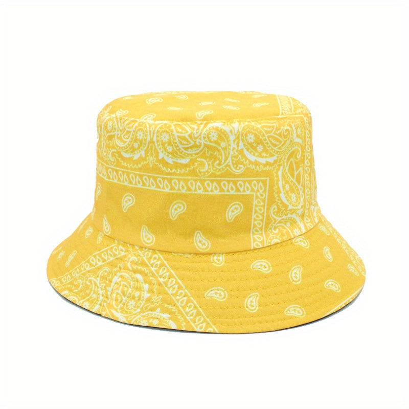 1pc Retro European And American Style Fashion Trendy Printed Cashew Bucket Hat Outdoor Travel Sun Hat Double-sided Wearable Basin Hat, Ideal Choice For Gifts