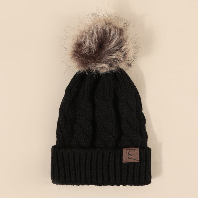 Winter Oversized Solid Color Cable Knitted Pom Pom Beanie Hat, Valentine's Gifts For Her