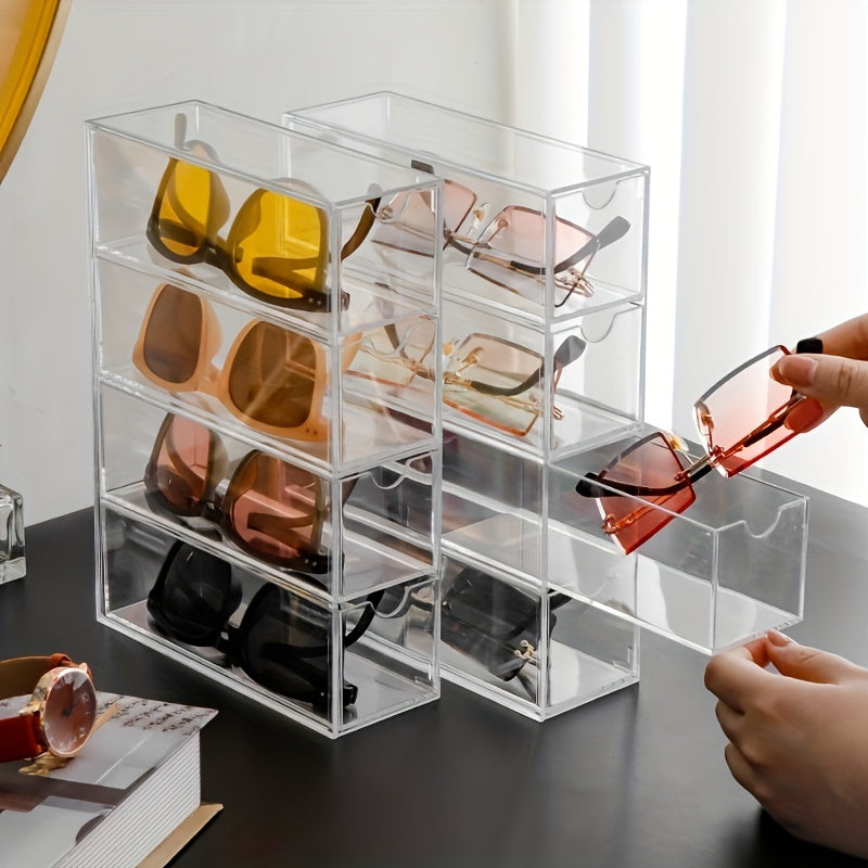 Transparent Desk Drawer Organizer for Sunglasses, Cosmetics, and Lipstick - Eyeglass Cases with Dust-proof Shelving for Storing Gifts, Accessories, and Makeup Essentials