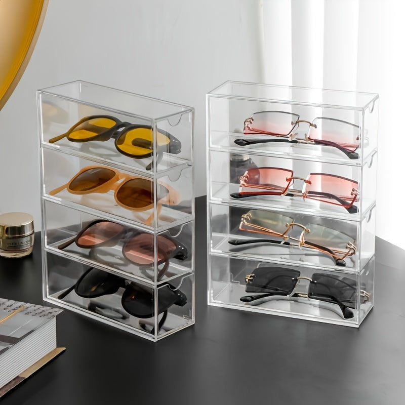 Transparent Desk Drawer Organizer for Sunglasses, Cosmetics, and Lipstick - Eyeglass Cases with Dust-proof Shelving for Storing Gifts, Accessories, and Makeup Essentials