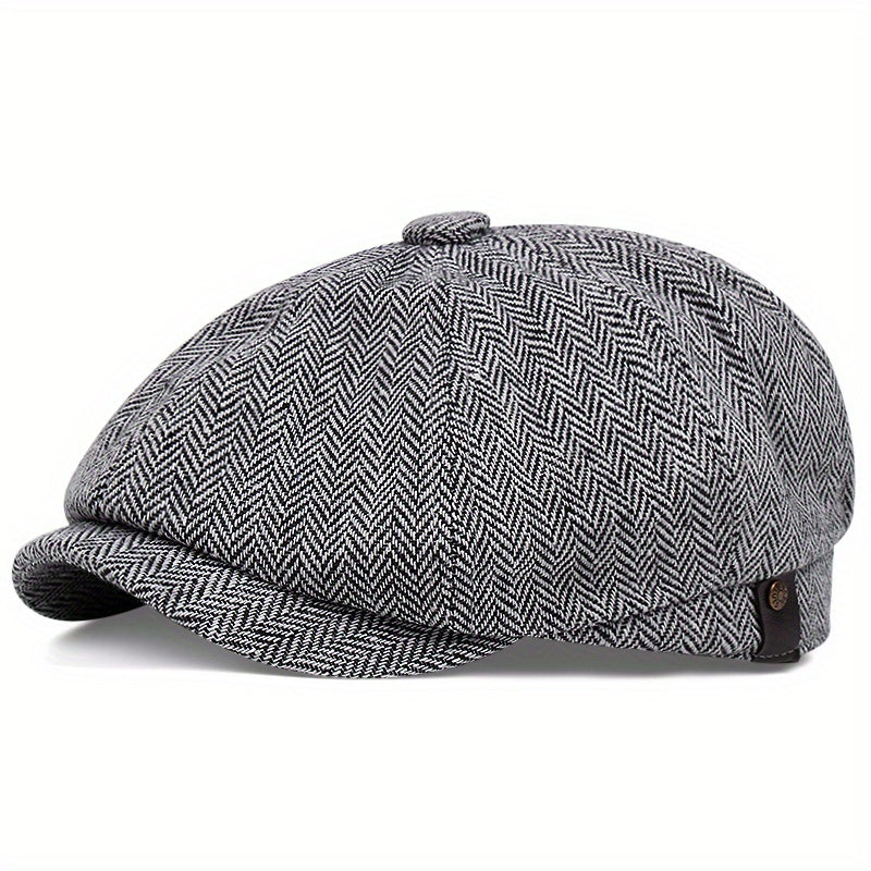 Men's Retro Octagonal Herringbone Hat, Casual Striped Beret, Gatsby Flat Hat