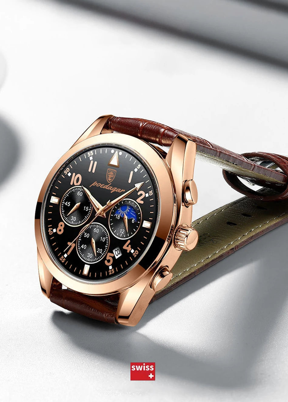 POEDAGAR Men Watches 2021 New Fashion Leather Waterproof Luminous Top Brand Luxury Mens Quartz Wristwatch Relogio Masculino