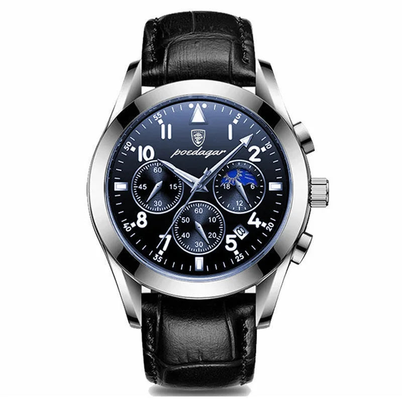 POEDAGAR Men Watches 2021 New Fashion Leather Waterproof Luminous Top Brand Luxury Mens Quartz Wristwatch Relogio Masculino