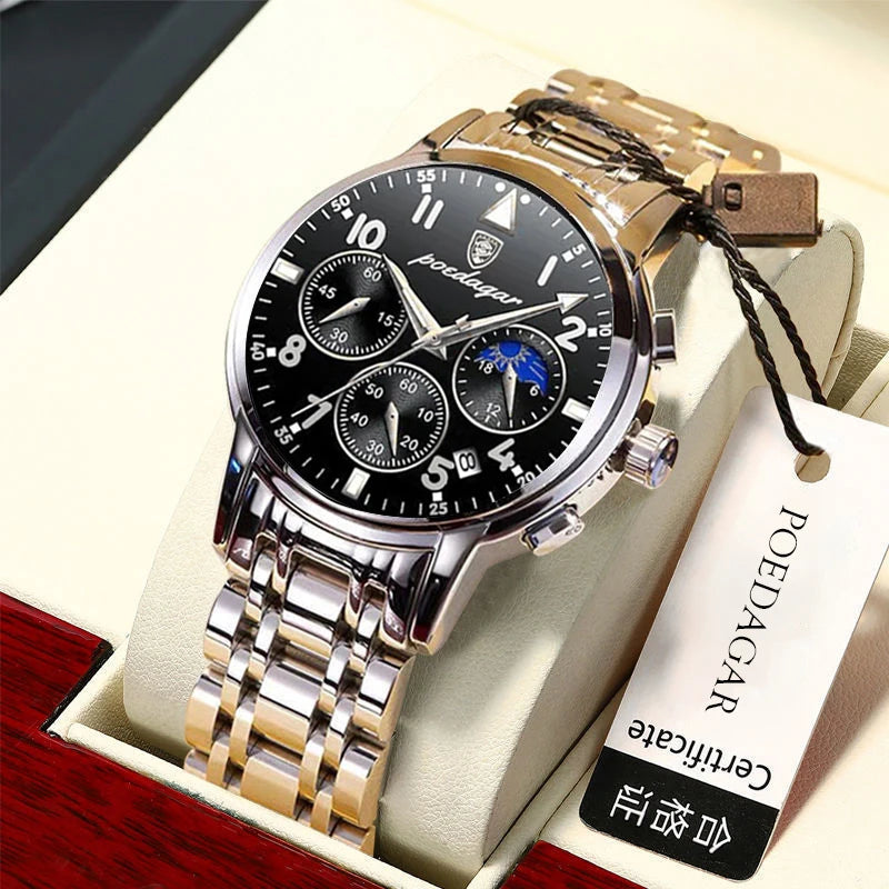 POEDAGAR Men Watches 2021 New Fashion Leather Waterproof Luminous Top Brand Luxury Mens Quartz Wristwatch Relogio Masculino