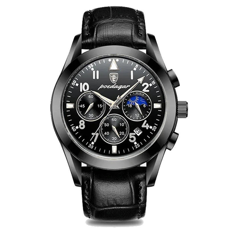 POEDAGAR Men Watches 2021 New Fashion Leather Waterproof Luminous Top Brand Luxury Mens Quartz Wristwatch Relogio Masculino
