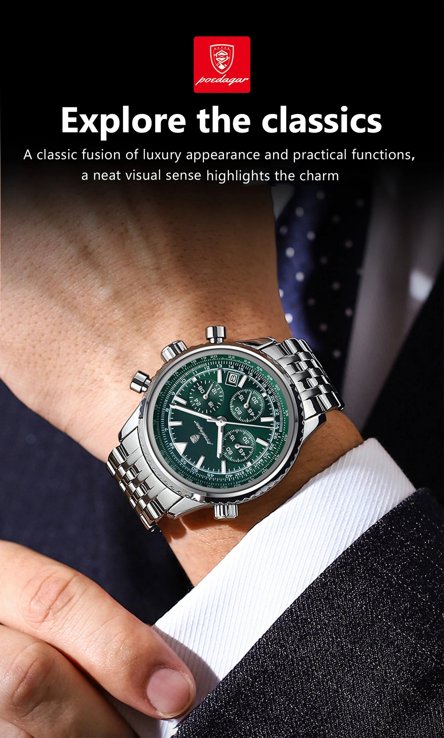 POEDAGAR Luxury Watches For Men Date Chronograph Stainless Steel Man Watch Waterproof Luminous Sport Military Men's Quartz Watch