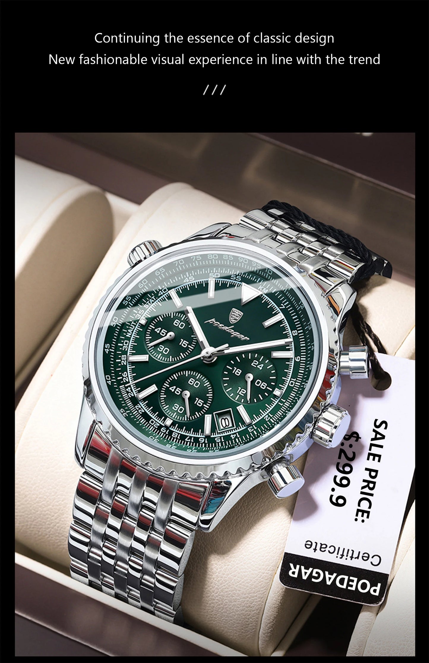 POEDAGAR Luxury Watches For Men Date Chronograph Stainless Steel Man Watch Waterproof Luminous Sport Military Men's Quartz Watch