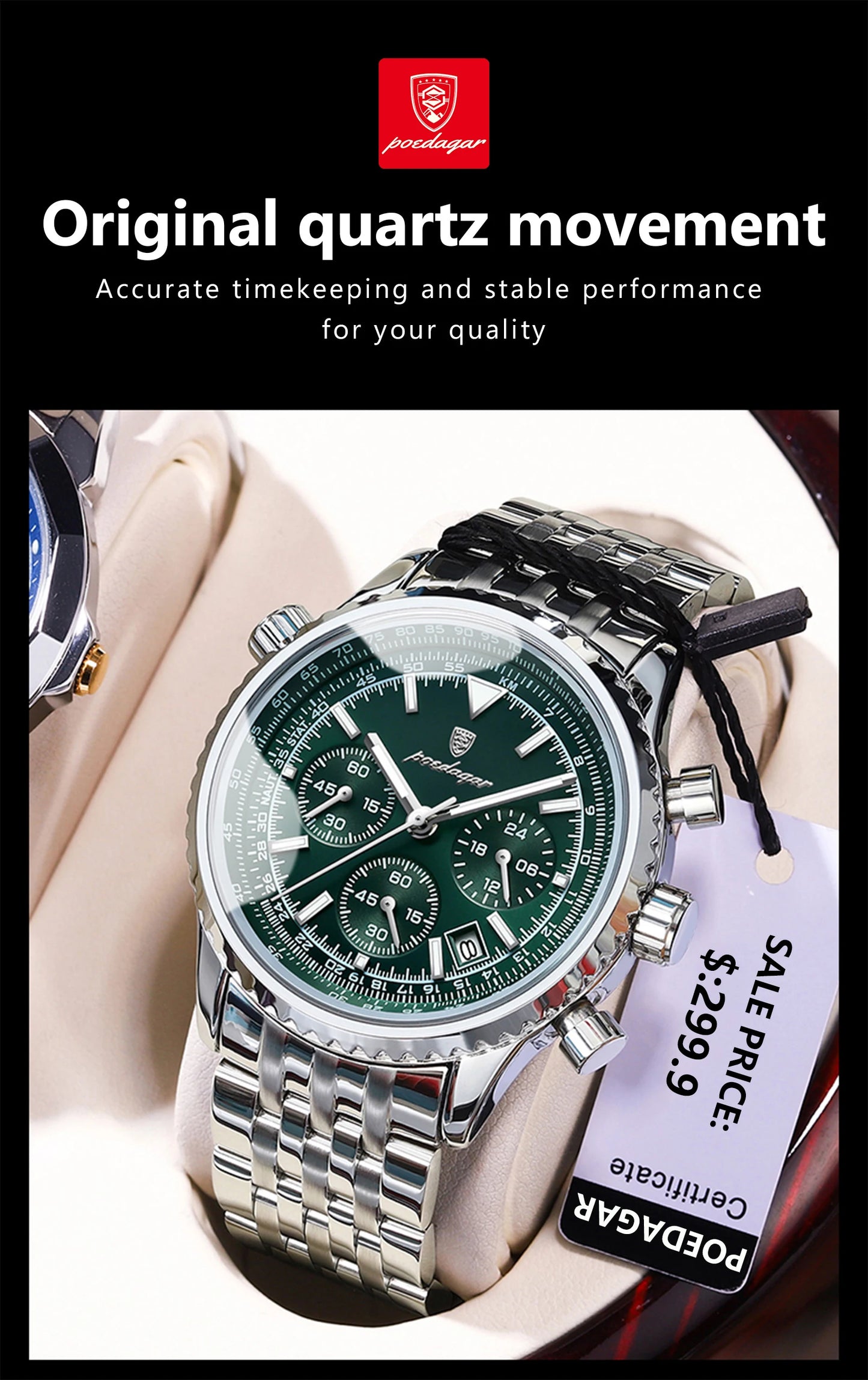 POEDAGAR Luxury Watches For Men Date Chronograph Stainless Steel Man Watch Waterproof Luminous Sport Military Men's Quartz Watch