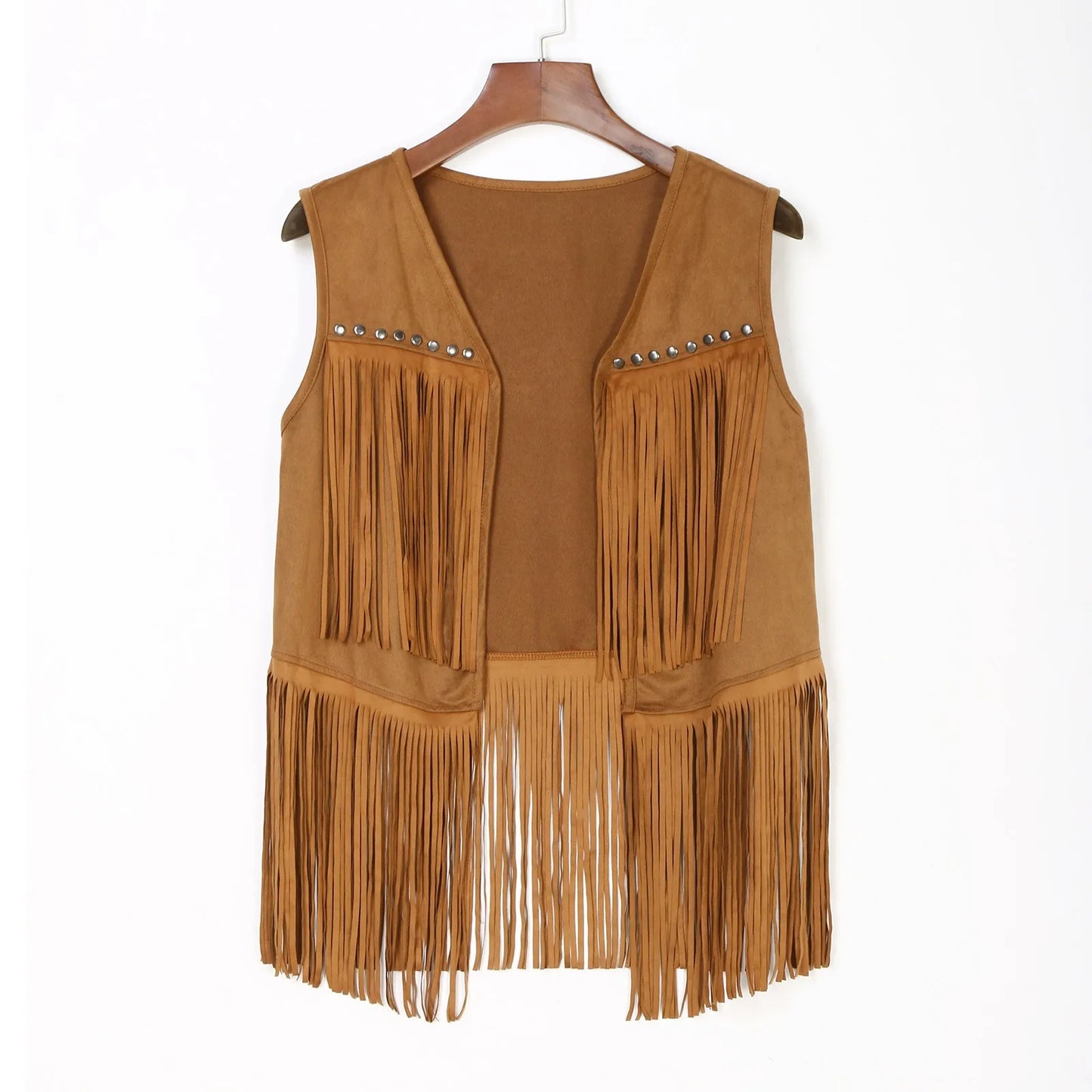 Mens Faux Suede Tassel Vest Western Cowboy Sleeveless Indian Denim Vest Tassel Retro Boho Hippie Clothing Tops Rivets Fringe