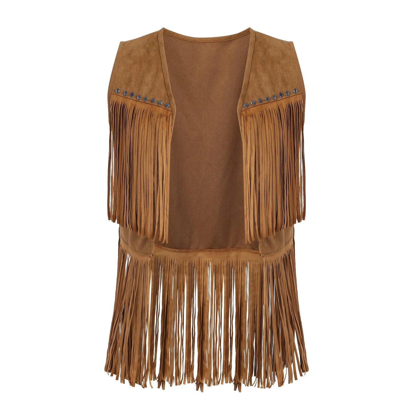 Mens Faux Suede Tassel Vest Western Cowboy Sleeveless Indian Denim Vest Tassel Retro Boho Hippie Clothing Tops Rivets Fringe