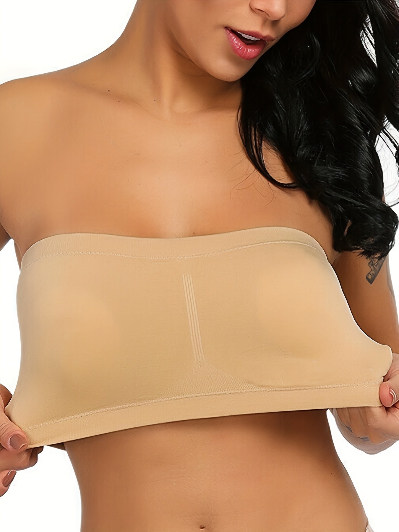 Plus Size Removable Padding Bandeau Bra, Women's Plus Non Underwire Double Layer Anti-glare Bra
