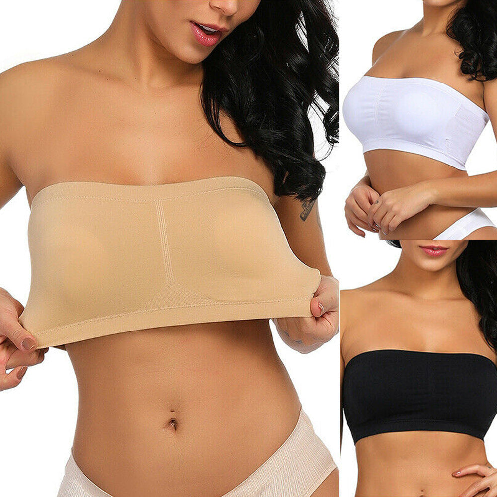 Plus Size Removable Padding Bandeau Bra, Women's Plus Non Underwire Double Layer Anti-glare Bra