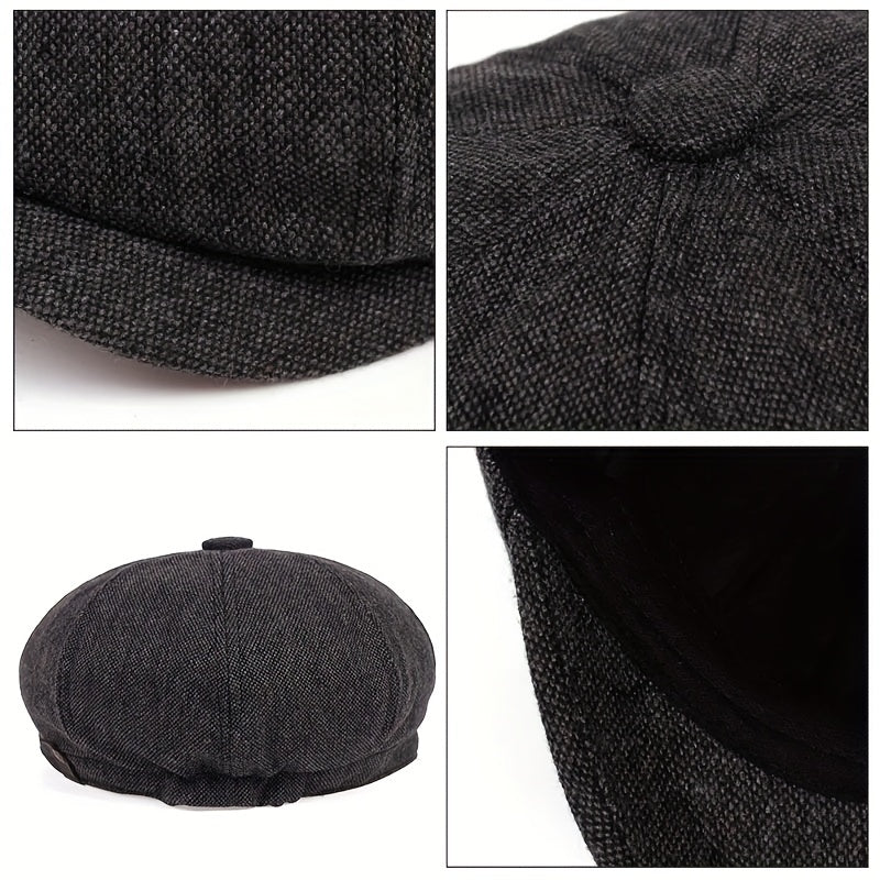 Men's Retro Octagonal Herringbone Hat, Casual Striped Beret, Gatsby Flat Hat