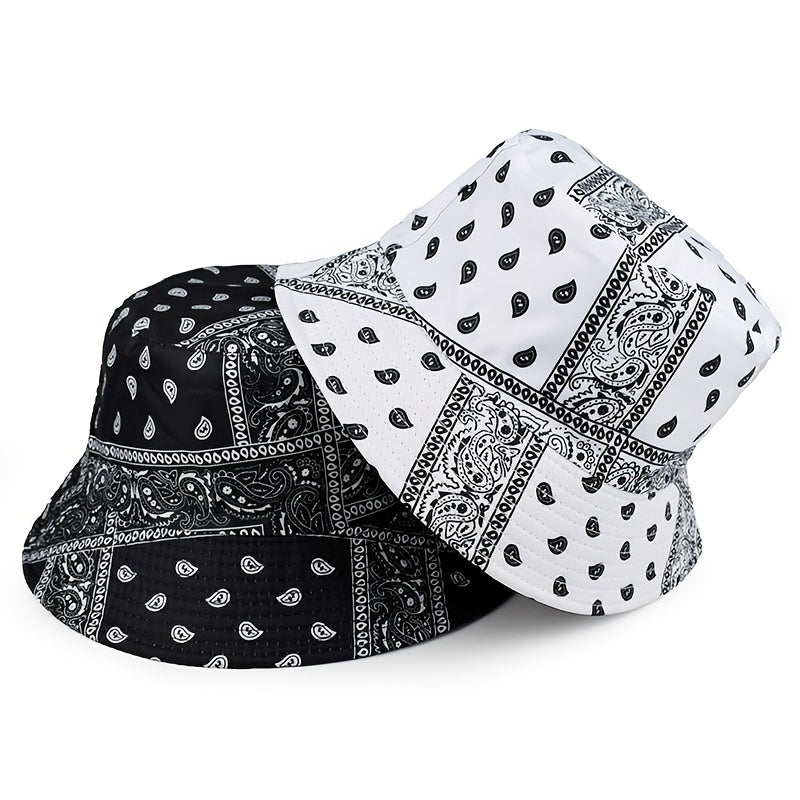 1pc Retro European And American Style Fashion Trendy Printed Cashew Bucket Hat Outdoor Travel Sun Hat Double-sided Wearable Basin Hat, Ideal Choice For Gifts