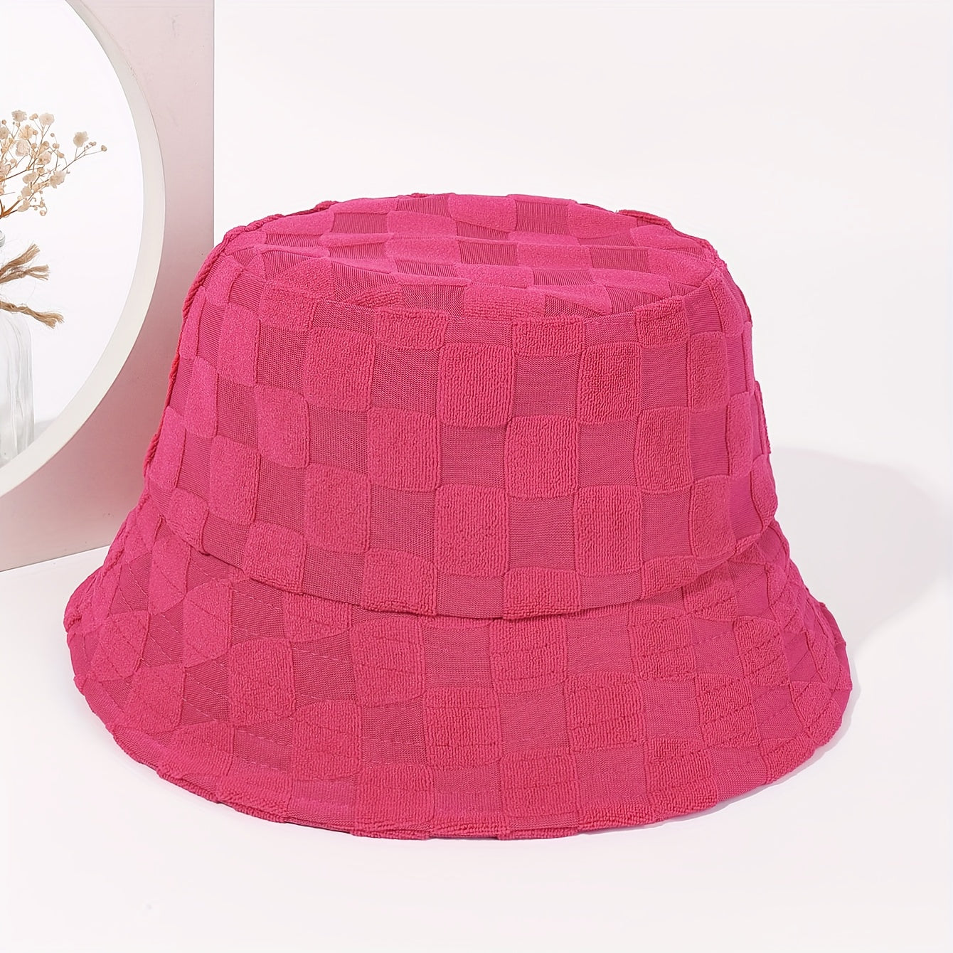 Plaid Embossed Bucket Hat Solid Color Trendy Casual Basin Hat Unisex Couple Fisherman Cap For Women Men