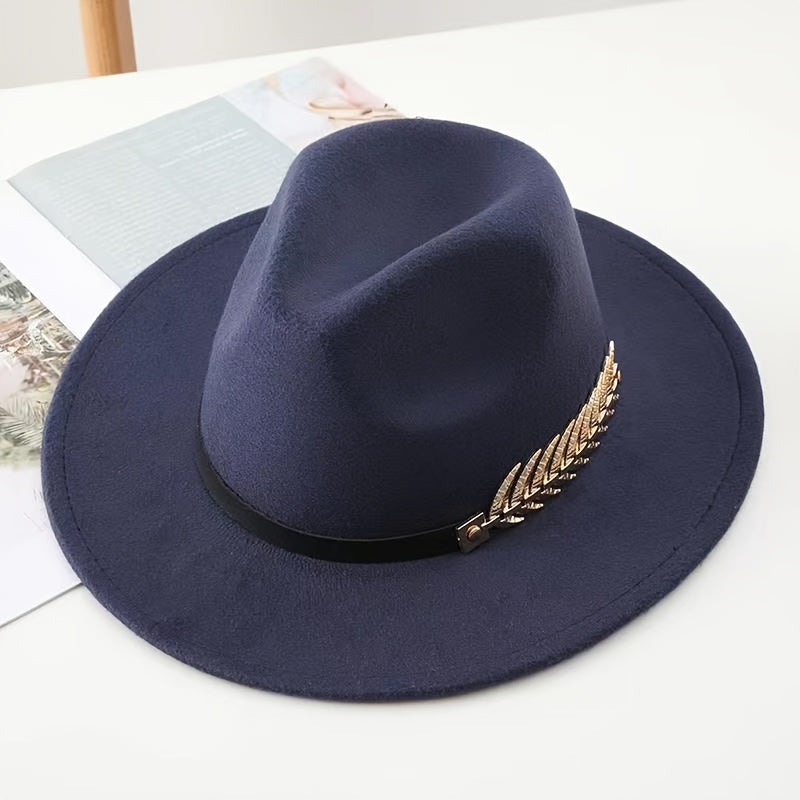 Retro Tweed Bowler Hat with HMetal Wheat & Belt Accessories - A Stylish Minimalistic Jazz Hat with a Large Brim