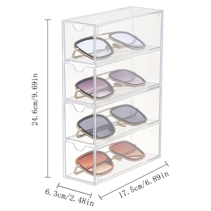 Transparent Desk Drawer Organizer for Sunglasses, Cosmetics, and Lipstick - Eyeglass Cases with Dust-proof Shelving for Storing Gifts, Accessories, and Makeup Essentials
