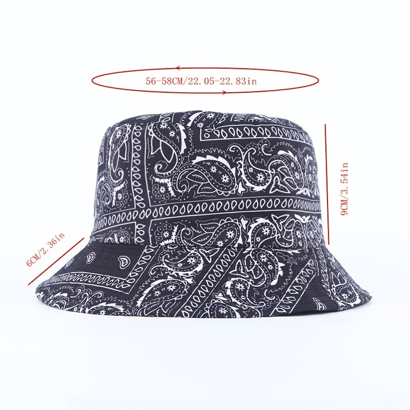 1pc Retro European And American Style Fashion Trendy Printed Cashew Bucket Hat Outdoor Travel Sun Hat Double-sided Wearable Basin Hat, Ideal Choice For Gifts