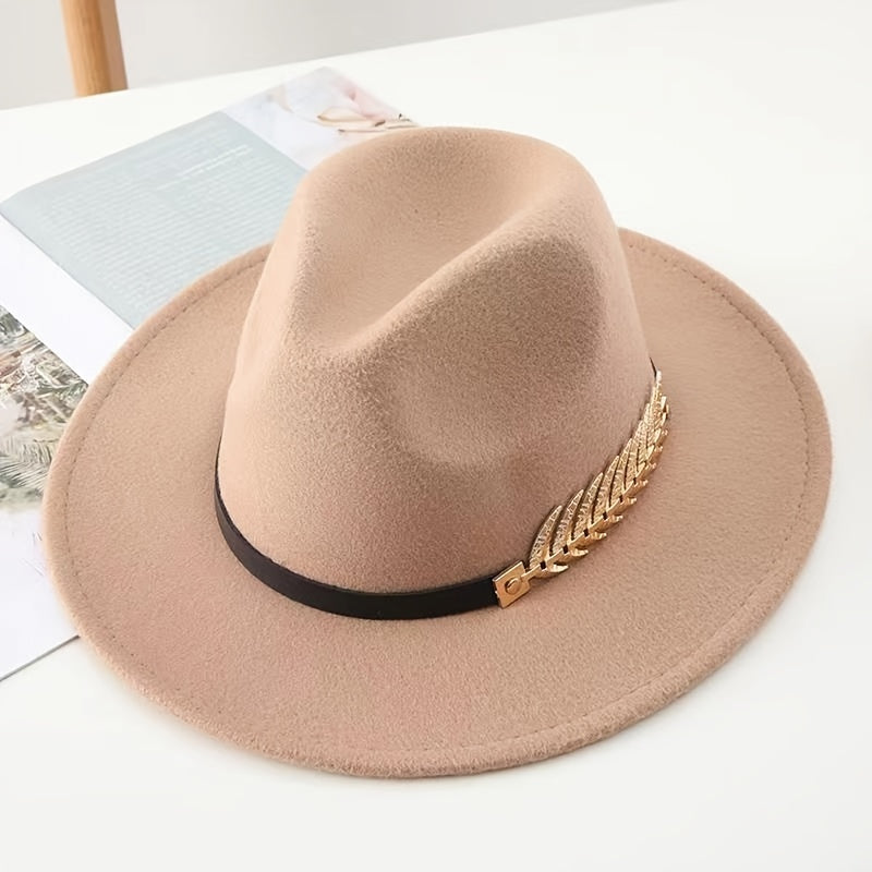 Retro Tweed Bowler Hat with HMetal Wheat & Belt Accessories - A Stylish Minimalistic Jazz Hat with a Large Brim
