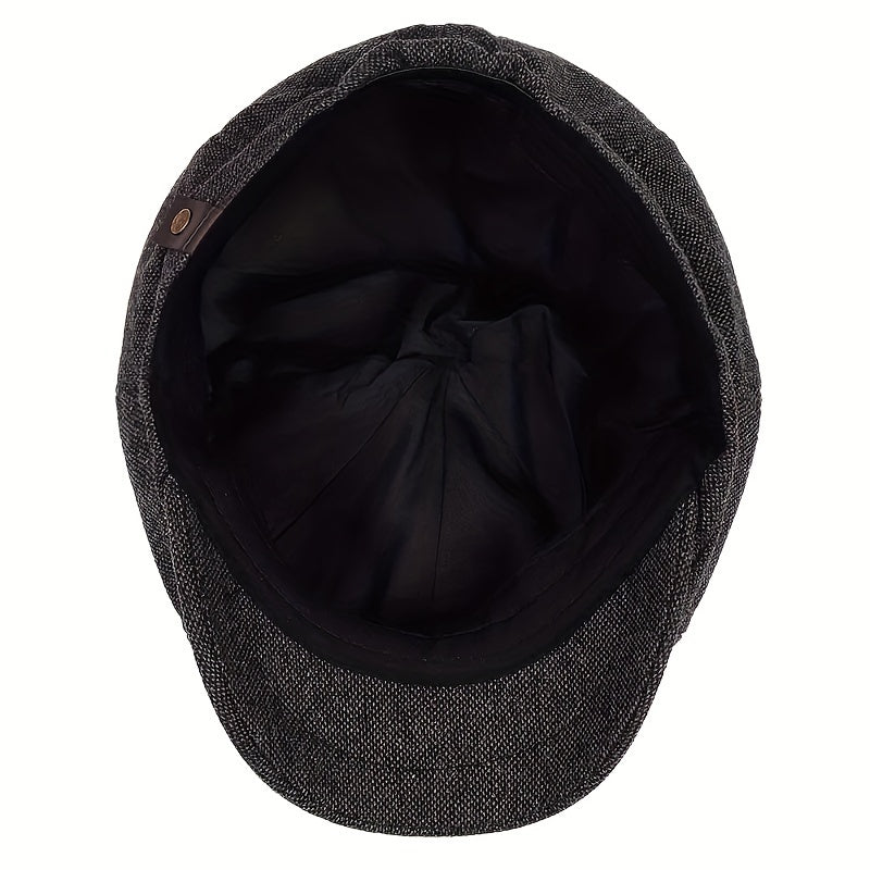 Men's Retro Octagonal Herringbone Hat, Casual Striped Beret, Gatsby Flat Hat