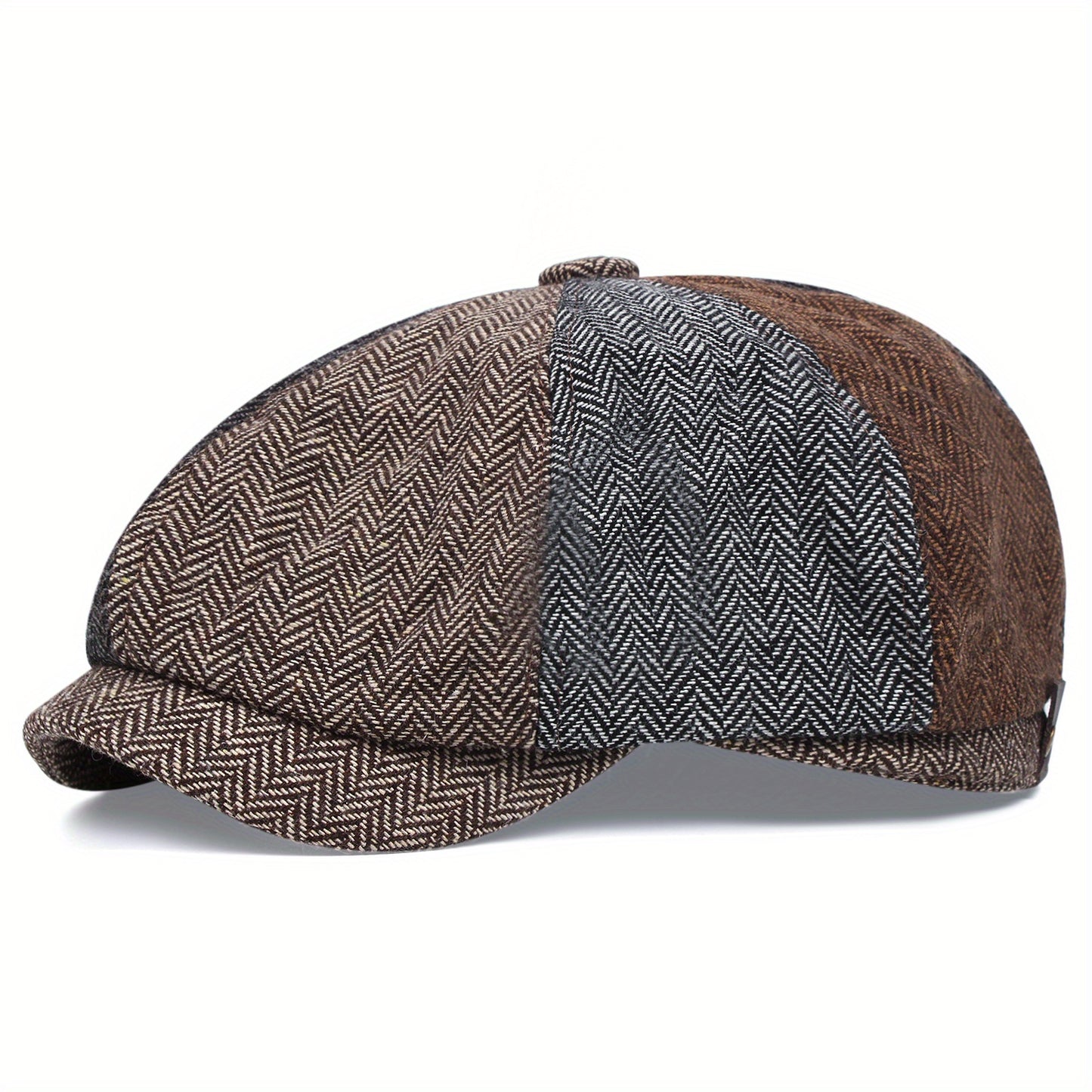 Men's Retro Octagonal Herringbone Hat, Casual Striped Beret, Gatsby Flat Hat