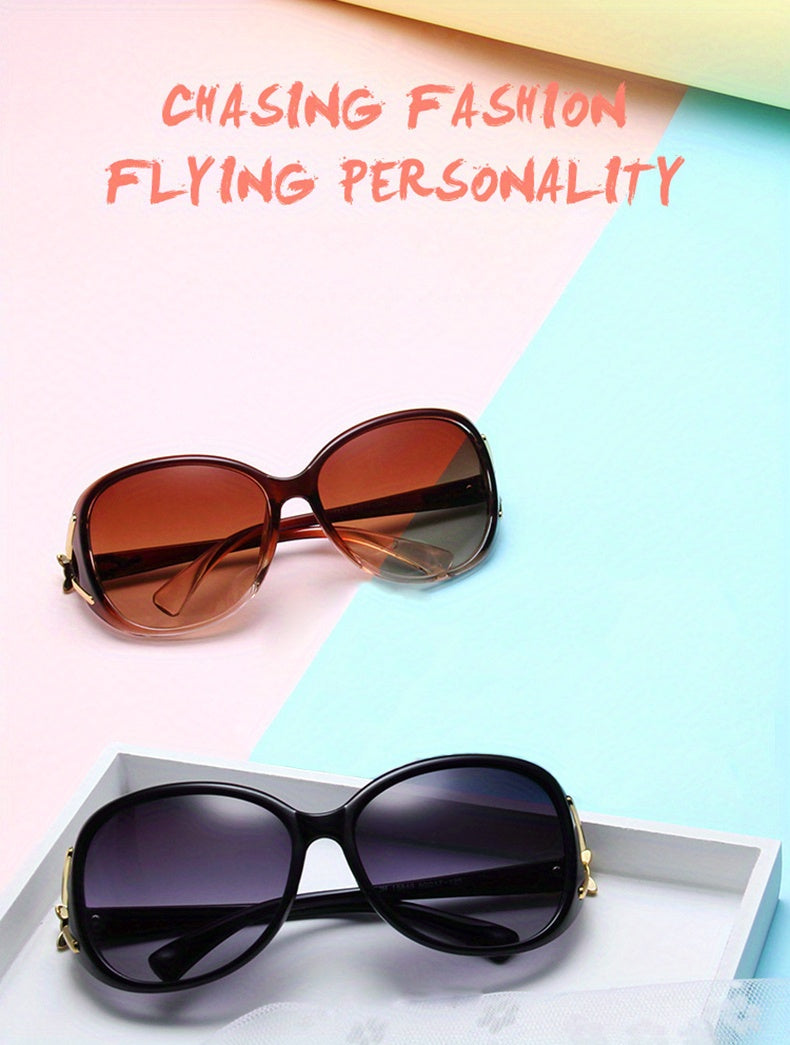 Round Fashion Sunglasses For Women Gradient Lens Metal Fox Decor Glasses Casual Outdoor Eyewear For Travel Beach
