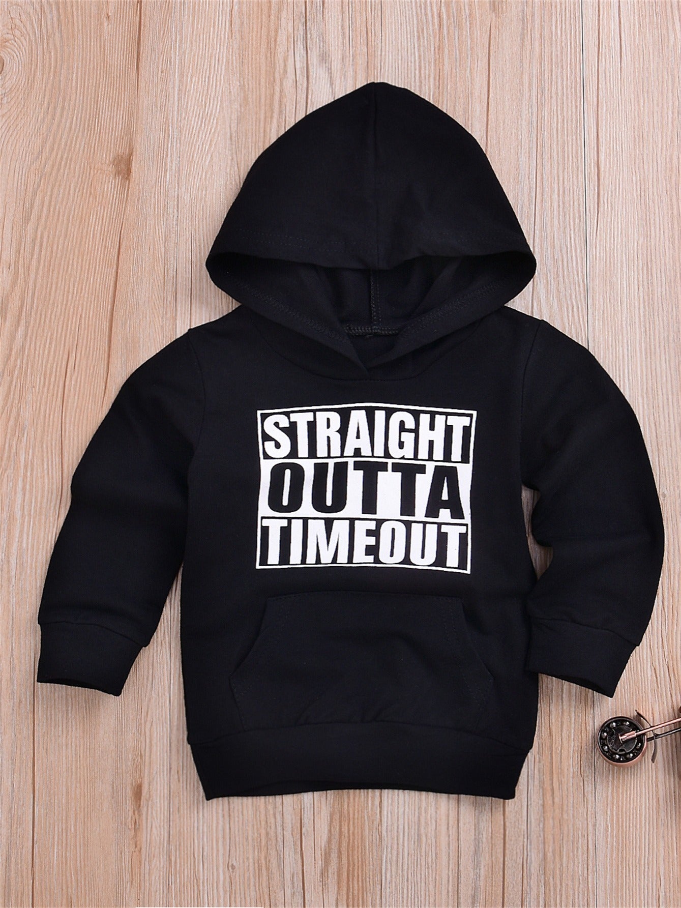 Children's STRAIGHT OUTTA TIMEOUT Letter Print Hooded Sweatshirt With Pocket, Kids Cotton Active Hoodies