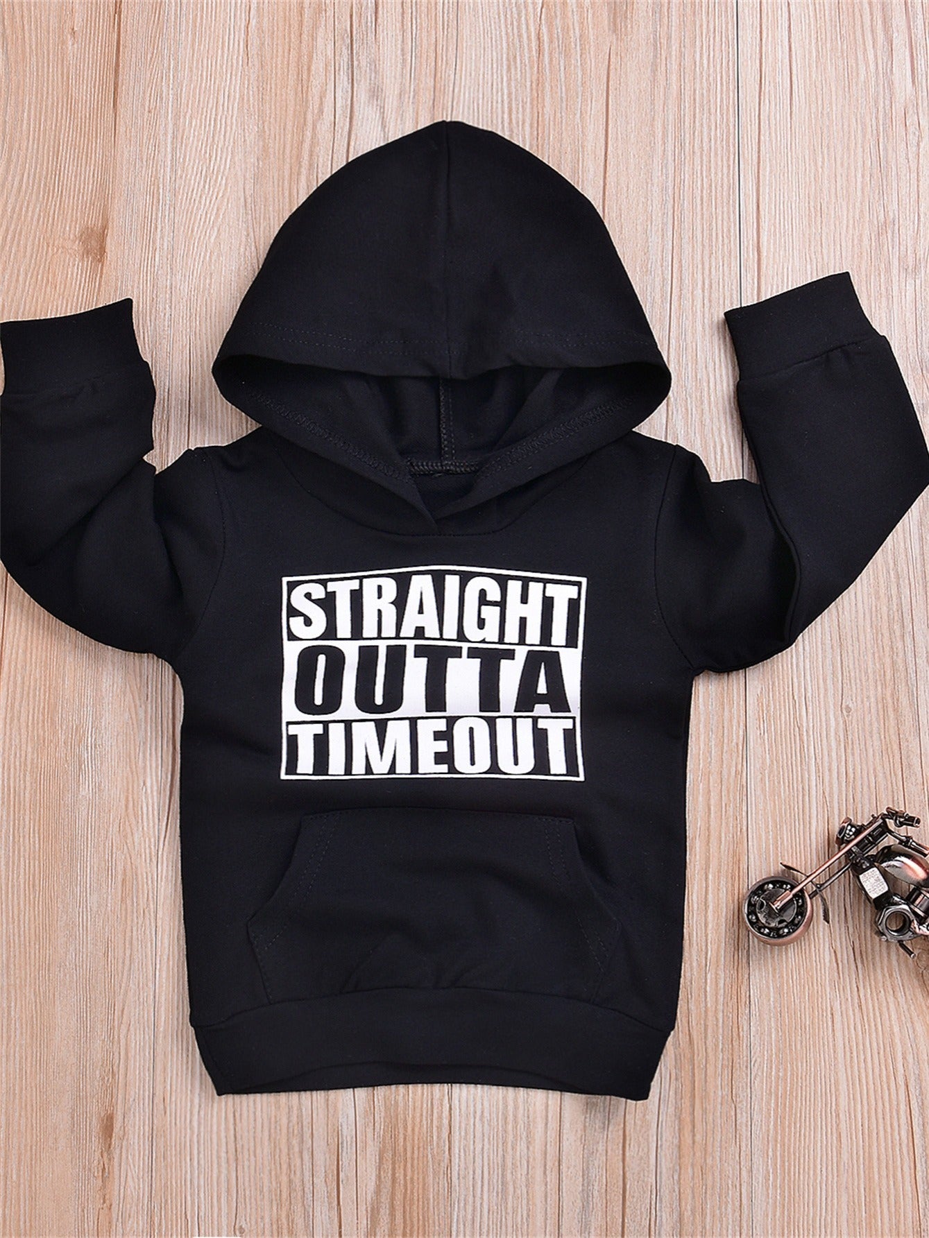 Children's STRAIGHT OUTTA TIMEOUT Letter Print Hooded Sweatshirt With Pocket, Kids Cotton Active Hoodies