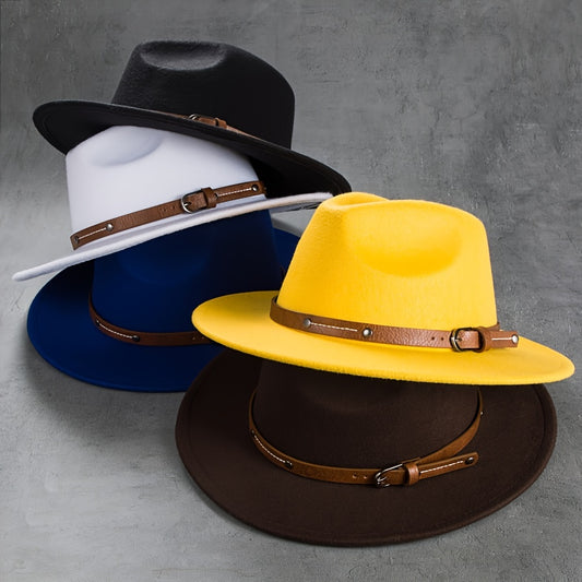 Men's Retro Felt Top Hat, Leather Buckle Accessory, Jazz Hats