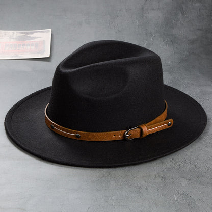 Men's Retro Felt Top Hat, Leather Buckle Accessory, Jazz Hats