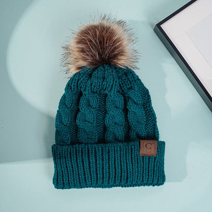 Winter Oversized Solid Color Cable Knitted Pom Pom Beanie Hat, Valentine's Gifts For Her