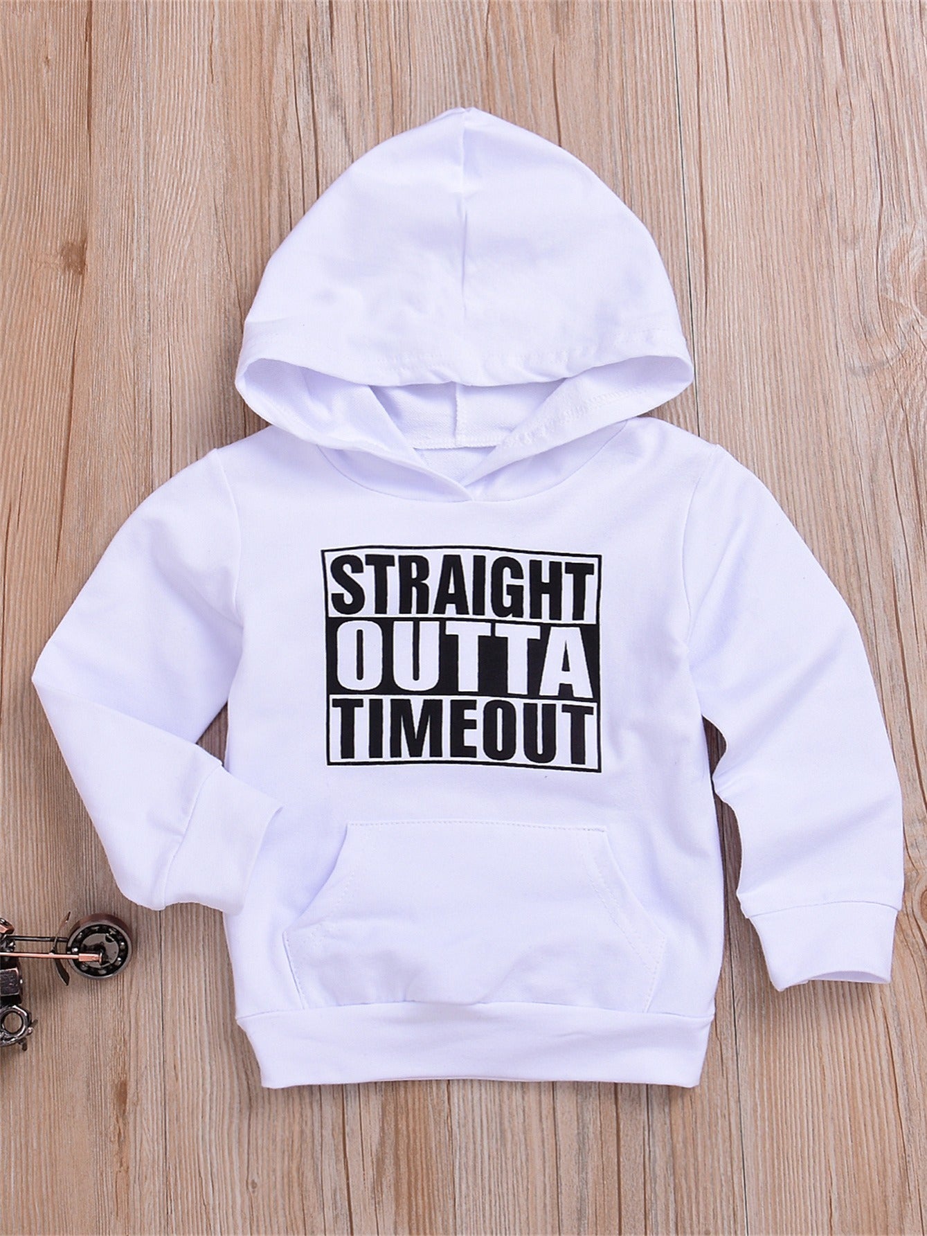 Children's STRAIGHT OUTTA TIMEOUT Letter Print Hooded Sweatshirt With Pocket, Kids Cotton Active Hoodies