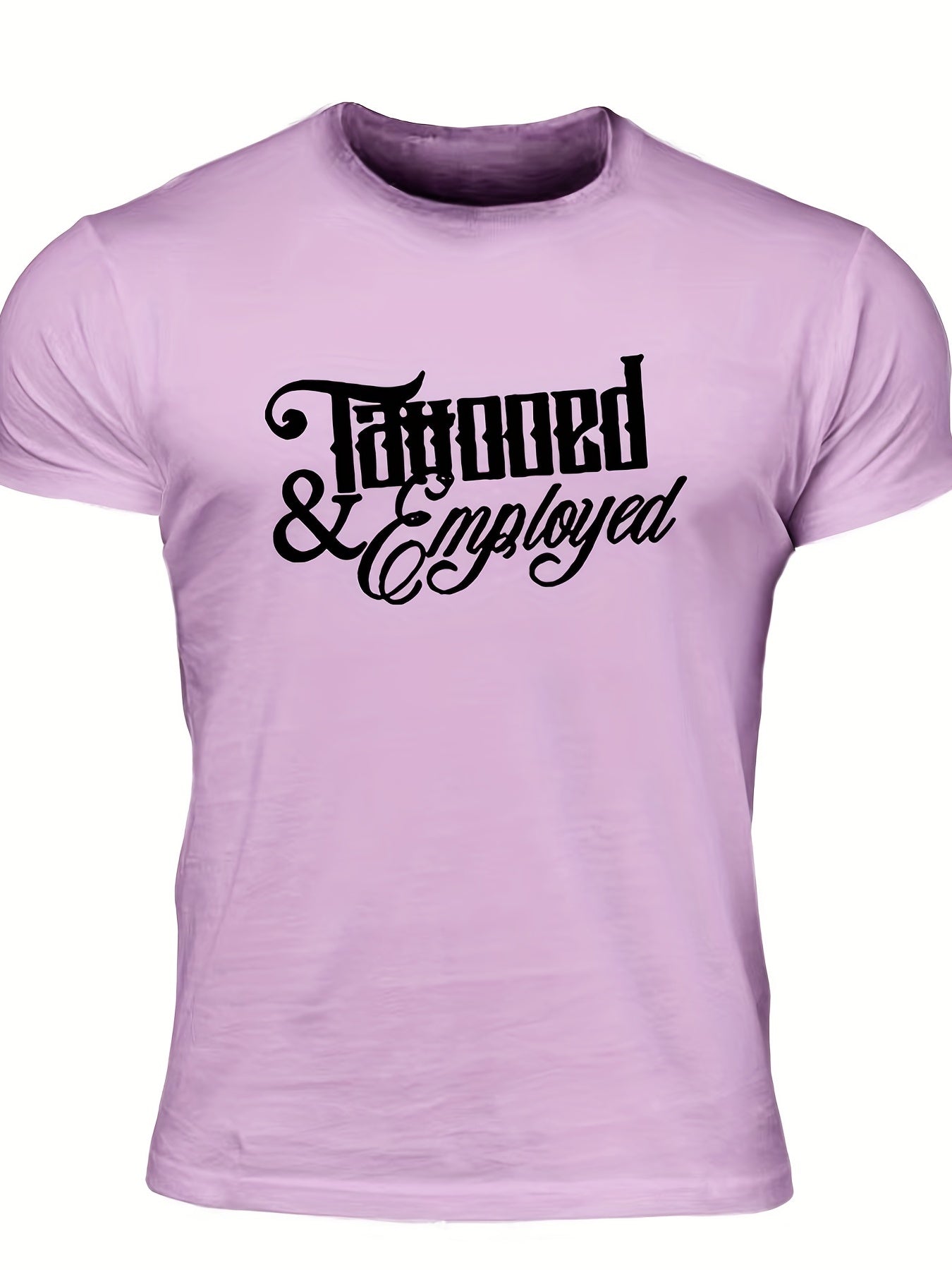 Men's "Tattooed & Employed" Print T-shirt, Casual Comfy Slightly Stretch Crew Neck Tee, Men's Clothing For Summer Outdoor