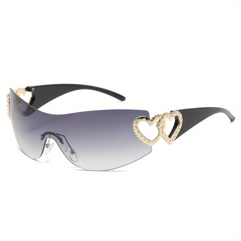 Y2K Wrap Around Fashion Sunglasses For Women Men One-piece Gradient Lens Glasses Heart Design Hollow Temple Eyewear sunglasses